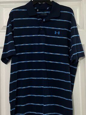 Under Armour Men's XL Performance HeatGear Polo Shirt Navy Blue Striped
